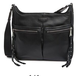 Aimee Kestenberg Tribeca Black Soft Leather Crossbody Studded Leopard Lined Bag